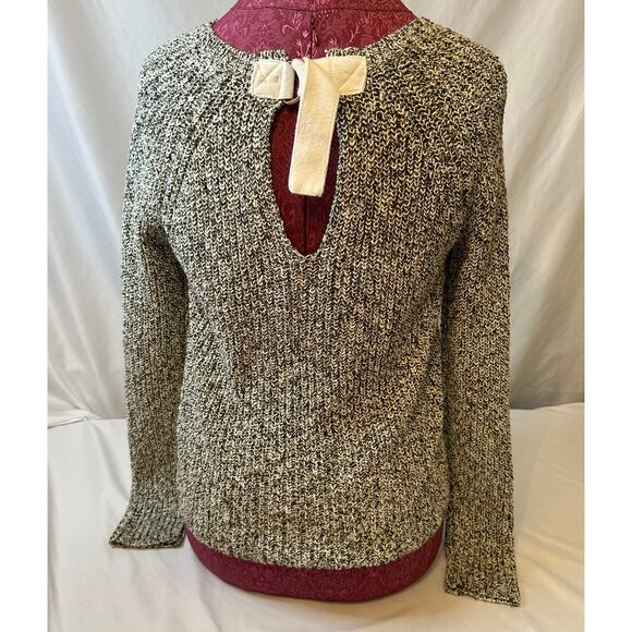 Lilla P Raglan Tieback Sweater Fitted Small Green/Gray Ivory Long Sleeve Keyhole - Picture 2 of 6